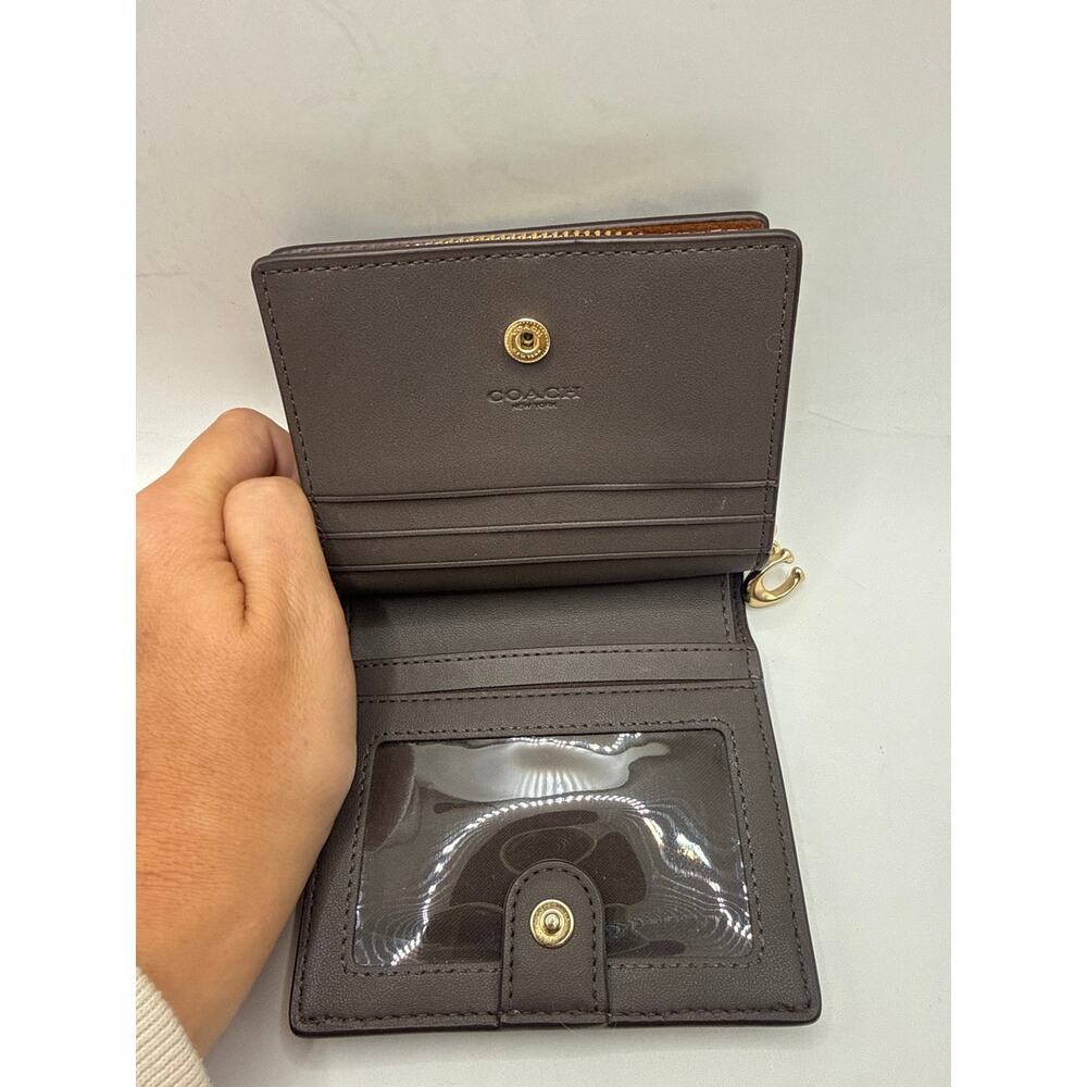 Coach C2862 Snap Wallet Brown Pebbled Leather Bifold Zip Coin Purse Gold - Picture 2 of 6